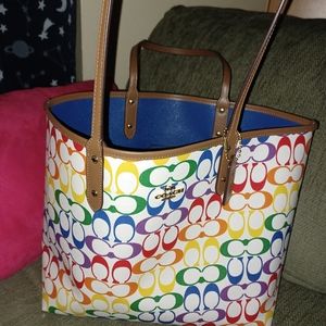 COACH PRIDE CITY TOTE IN RAINBOW SIGNATURE CANVAS